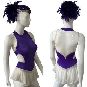 Vintage 1980s Handmade Purple OOAK Showgirl Pageant Dance Costume and Headpiece